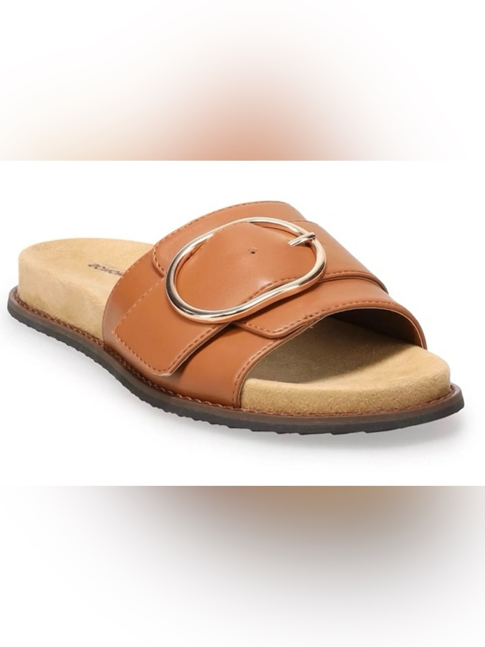 NWT women’s Sonoma 8 Cognac Slide Sandals with Gold Buckle Accent Cottagecore